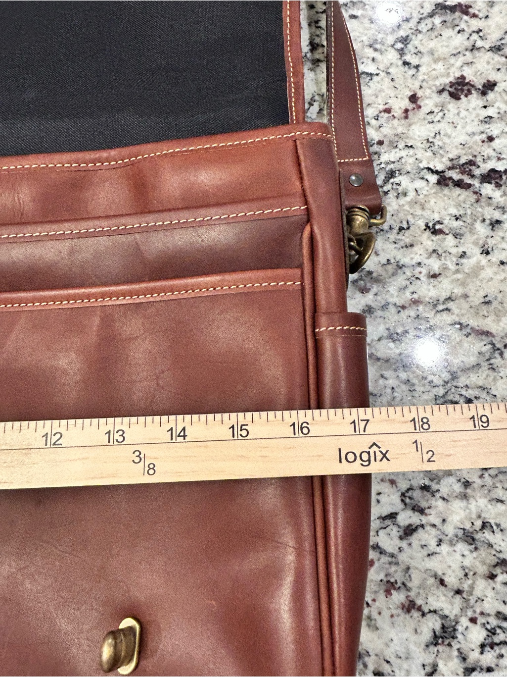 Tusting English Made Caramel Leather Messenger Lawyer Bag Vintage Rolltop Exec — image 7 of 8
